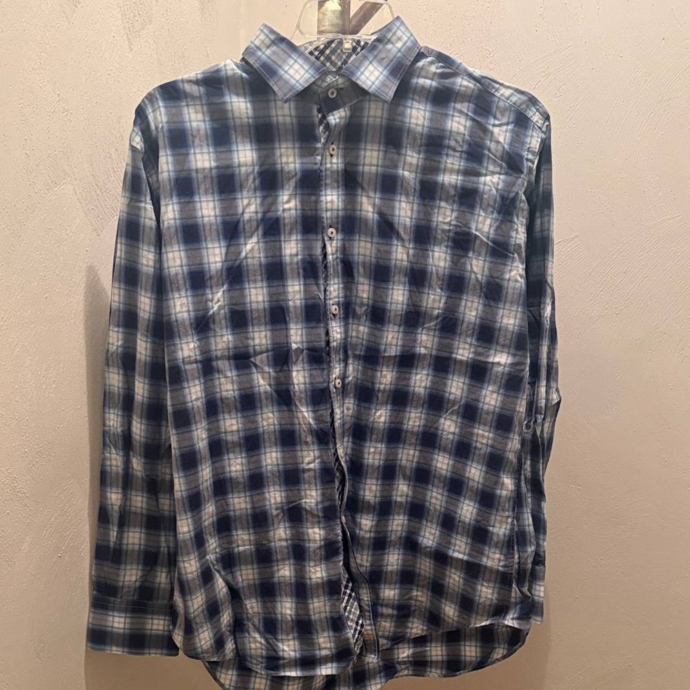 Thomas Dean Blue and White Plaid Shirt
